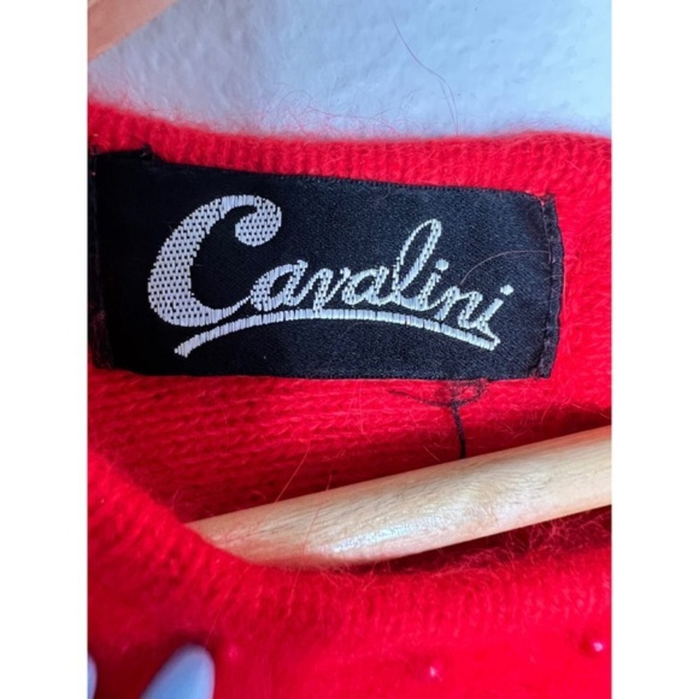 Cavallini Red Angora Rabbit Hair Lambswool Blend Beaded Sweater L - Picture 3 of 8